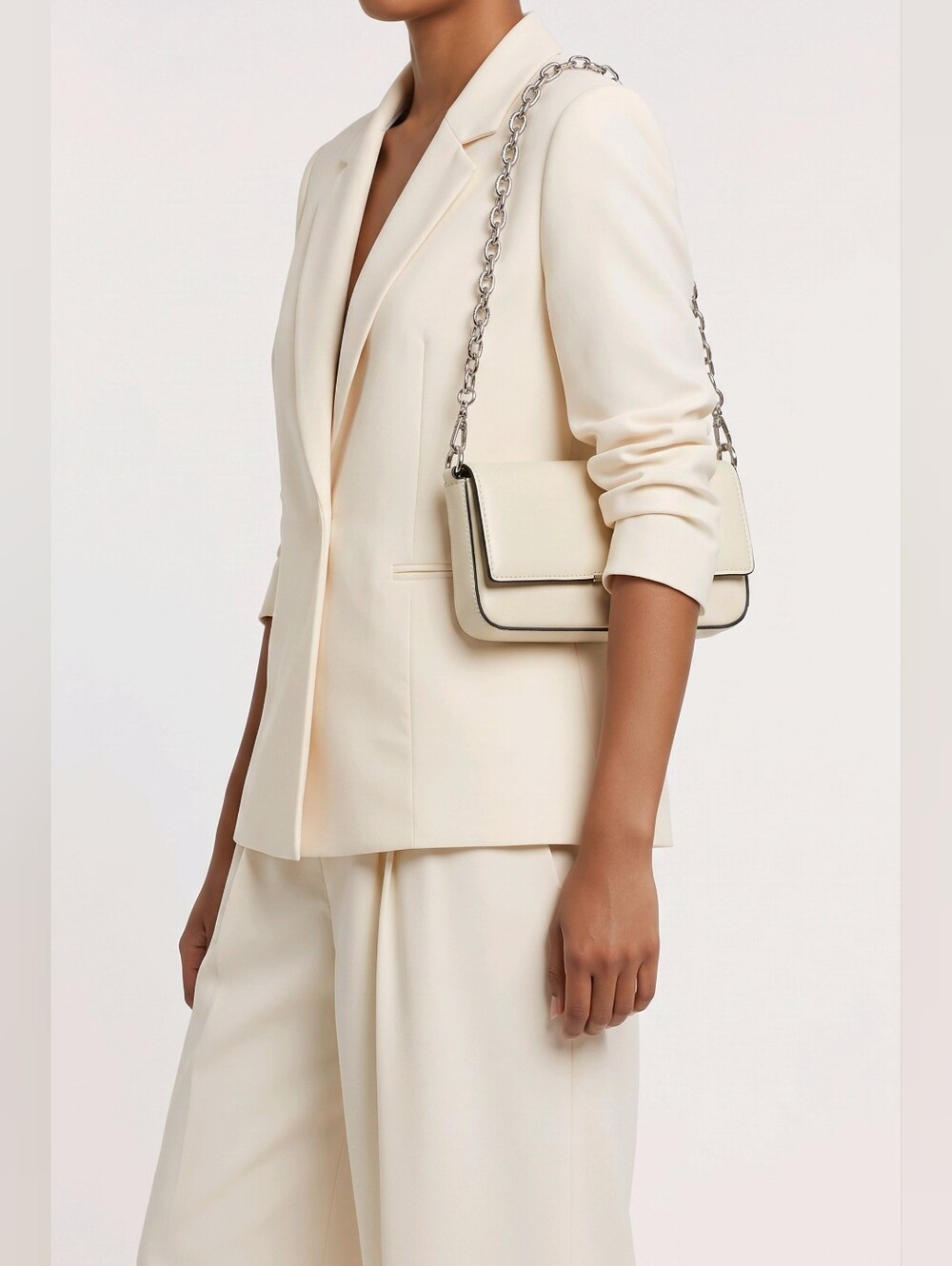 MNG Collection Elegant Cream Mini Bag with Chain Strap
